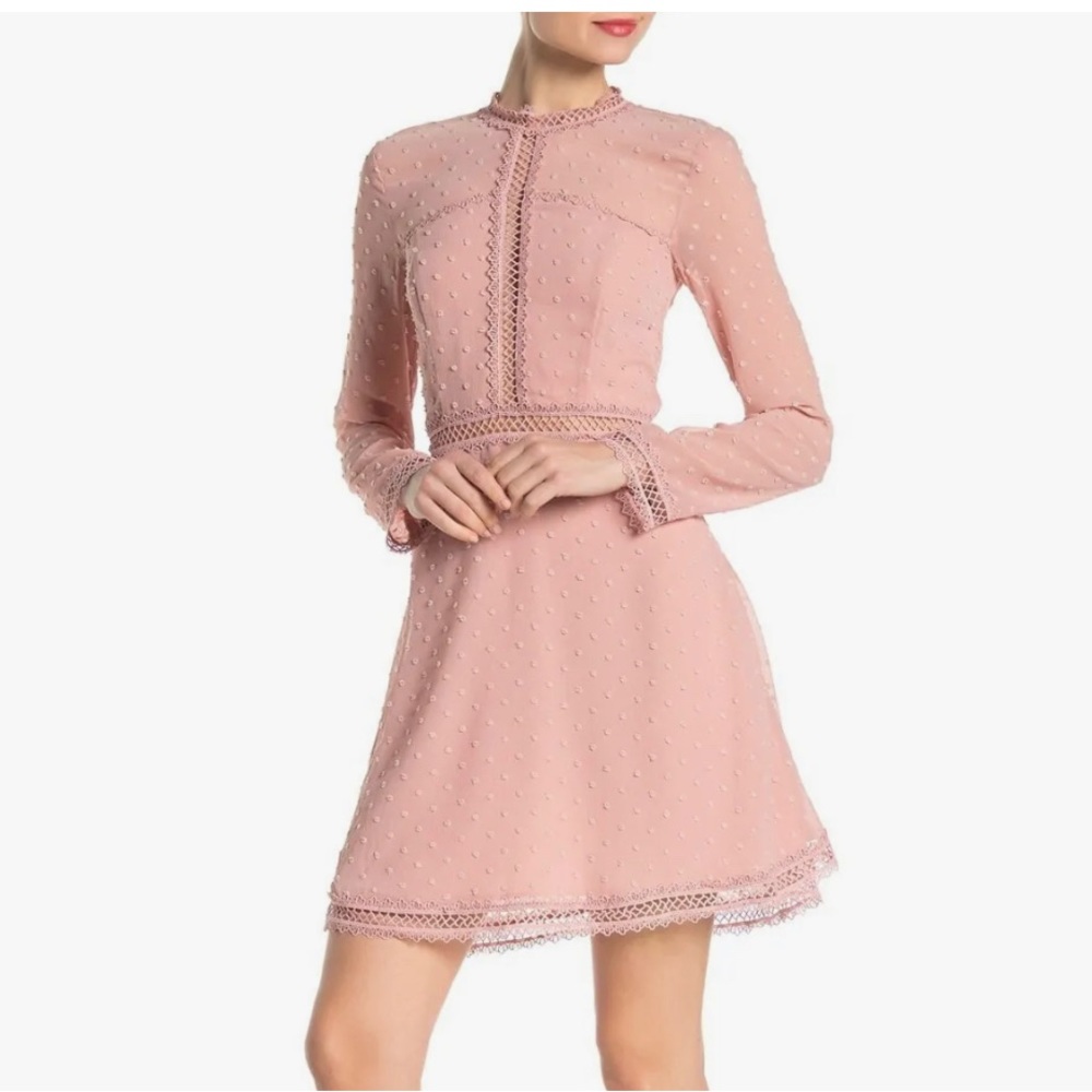 NWT Bardot pink lace long sleeve mini dress